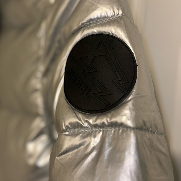 Diesel Girls Hooded Puffer Parka Jacket Removable Faux Fur Trim Silver* - Picture 9 of 12